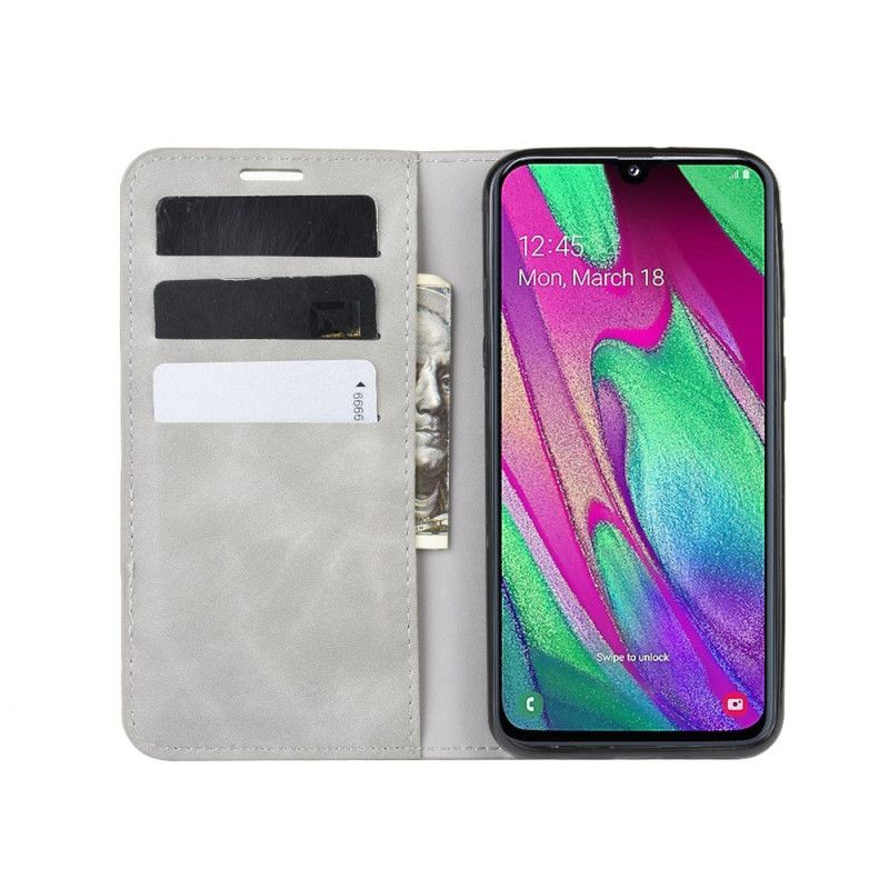 Flip Kotelot Samsung Galaxy A40 Harmaa Musta Puhelinkuoret Pehmeä Nahka