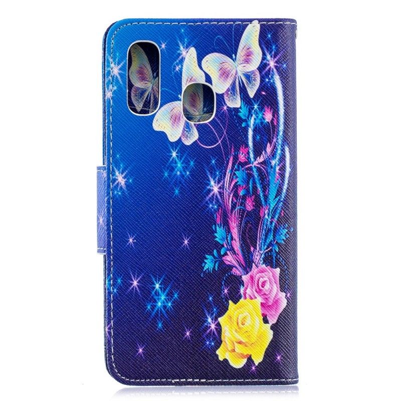 Kotelot Samsung Galaxy A40 Värikkäitä Perhosia Yöllä Suojakuori