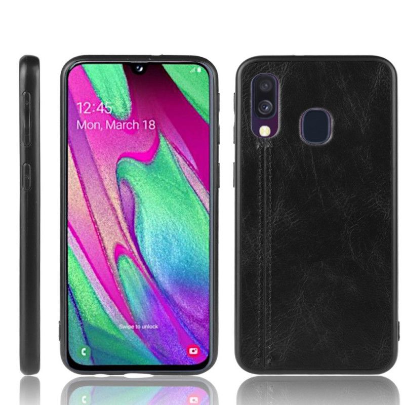 Kuori Samsung Galaxy A40 Punainen Musta Ommeltu Nahkaefekti