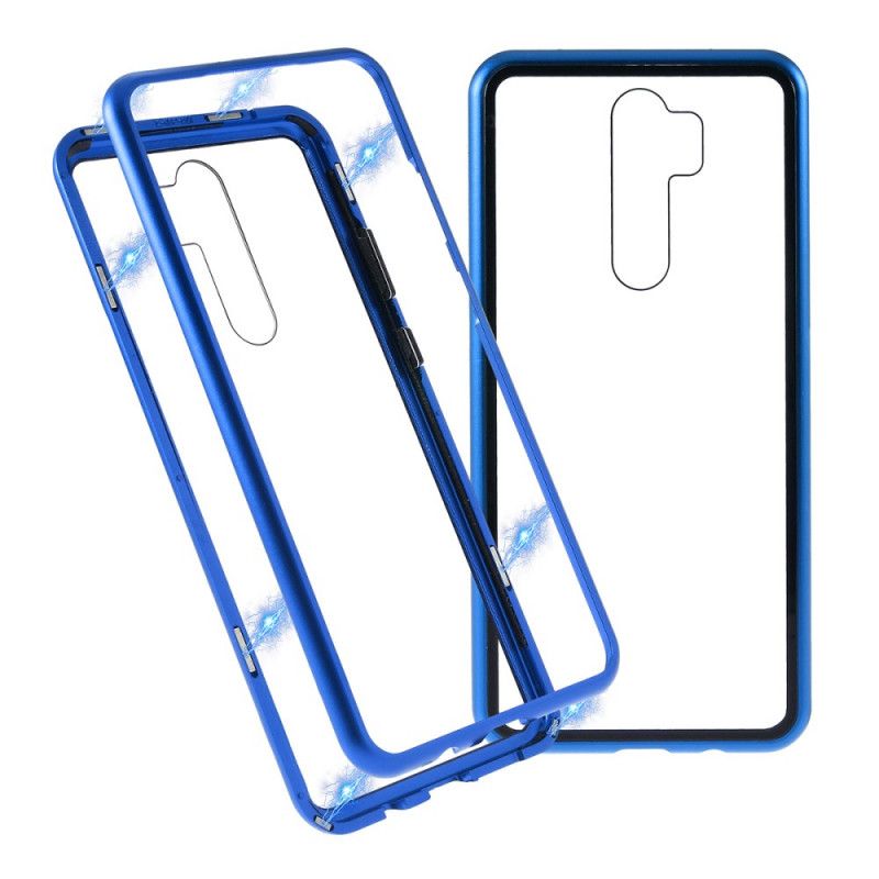 Case Kuoret Xiaomi Redmi Note 8 Pro Punainen Musta Puhelinkuoret Metallireunat Ja Karkaistu Lasi