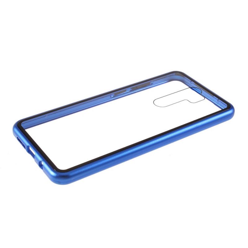 Case Kuoret Xiaomi Redmi Note 8 Pro Punainen Musta Puhelinkuoret Metallireunat Ja Karkaistu Lasi