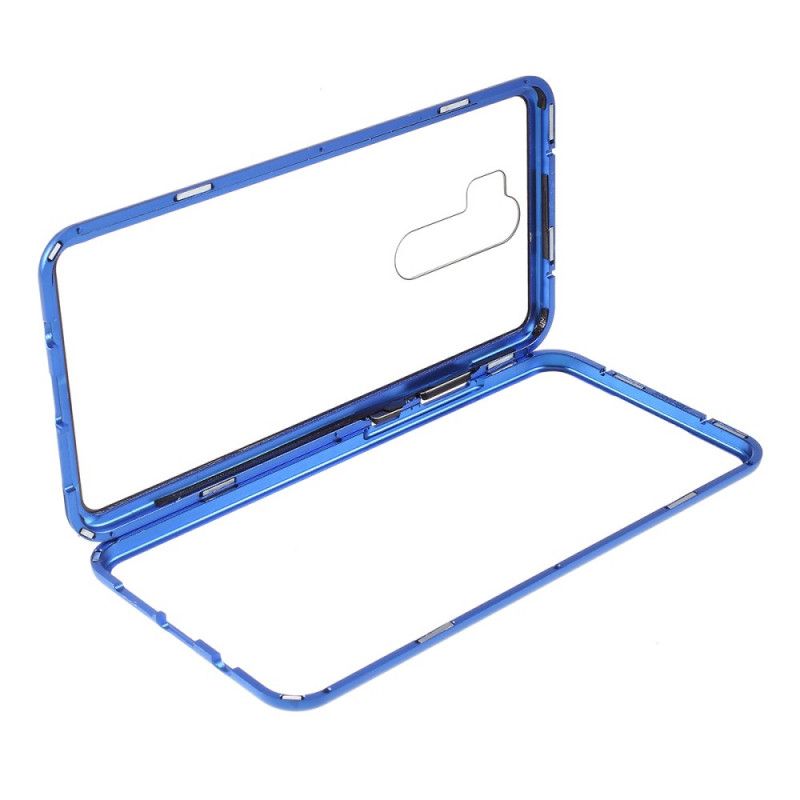 Case Kuoret Xiaomi Redmi Note 8 Pro Punainen Musta Puhelinkuoret Metallireunat Ja Karkaistu Lasi