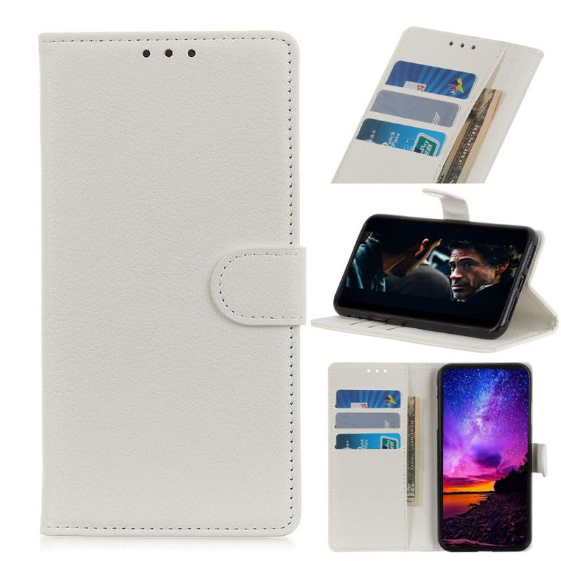 Flip Case Xiaomi Redmi Note 8 Pro Valkoinen Musta Perinteinen Litsi-Tekonahka