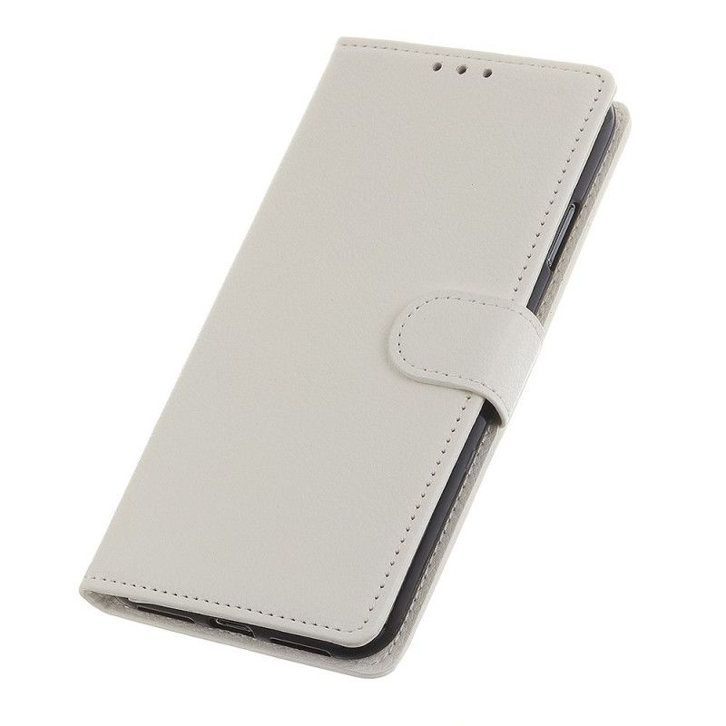 Flip Case Xiaomi Redmi Note 8 Pro Valkoinen Musta Perinteinen Litsi-Tekonahka