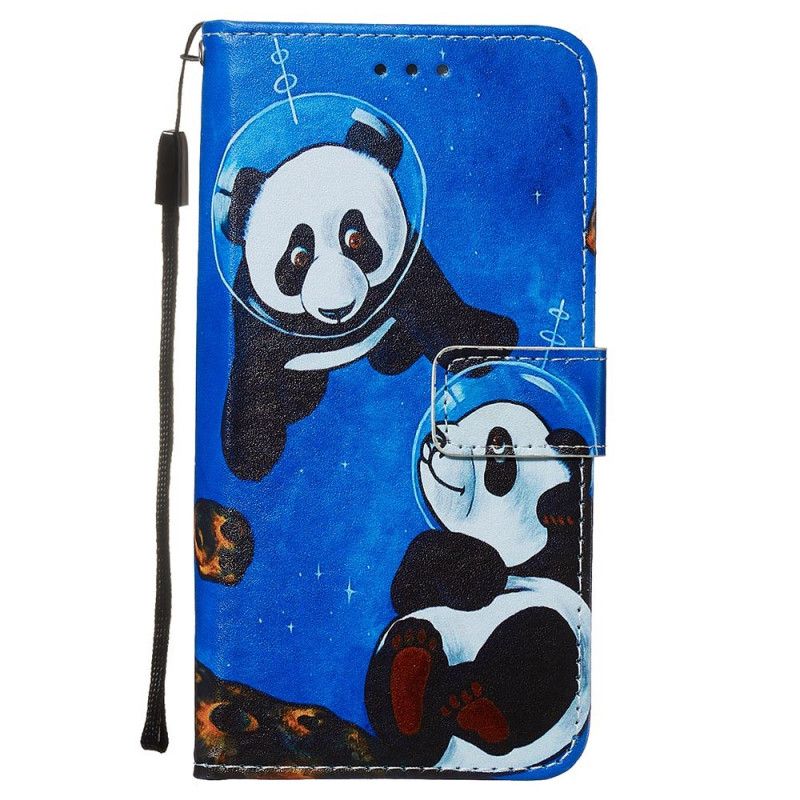 Nahkakotelo Xiaomi Redmi Note 8 Pro Puhelinkuoret Pandas-Kosmonautit Tangoilla