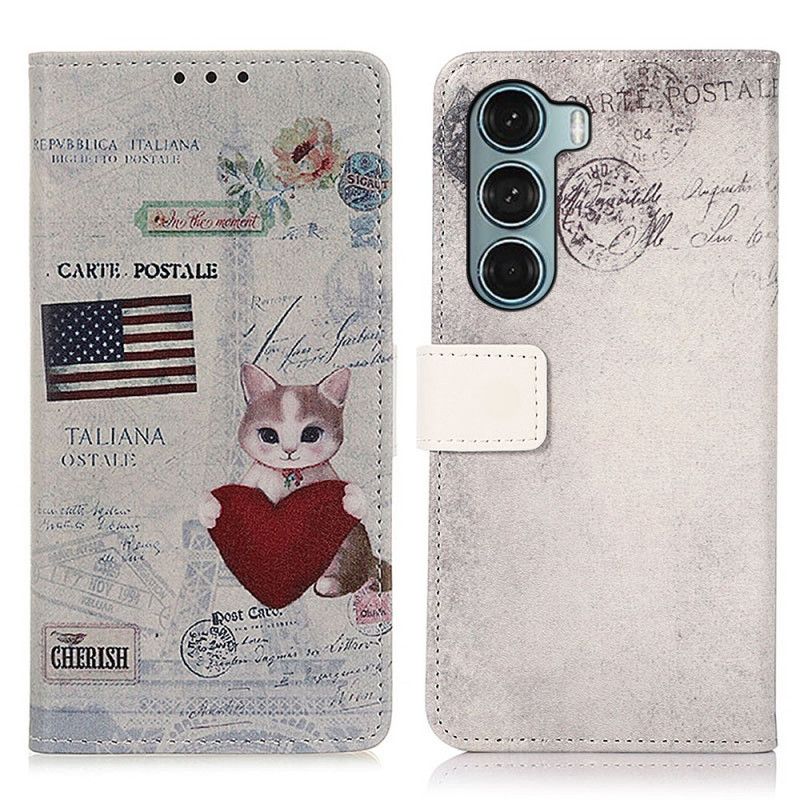 Flip Kotelot Moto G200 5g Traveler Cat