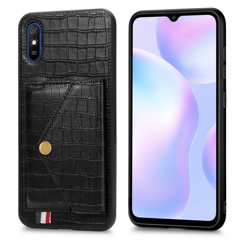 Case Kuoret Xiaomi Redmi 9A Punainen Musta Puhelinkuoret Krokotiilikortin Haltija Ja Pidike