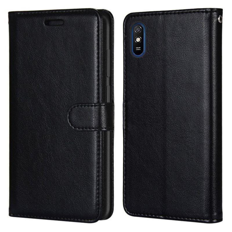 Flip Case Xiaomi Redmi 9A Valkoinen Musta Kiiltävä Tekonahka