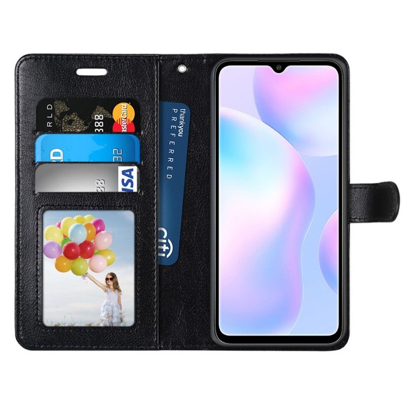 Flip Case Xiaomi Redmi 9A Valkoinen Musta Kiiltävä Tekonahka