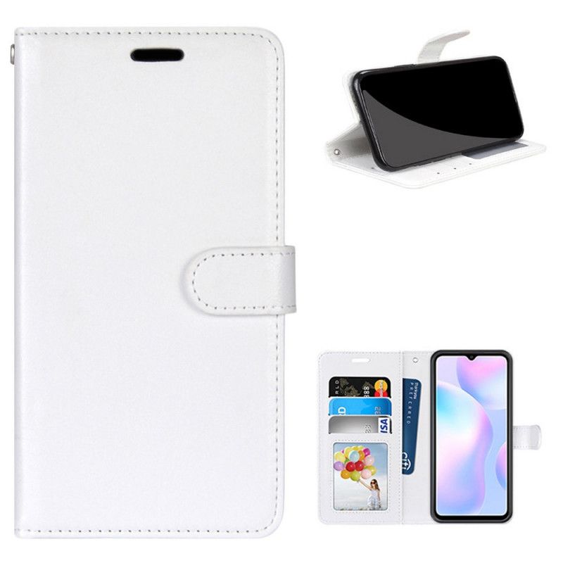 Flip Case Xiaomi Redmi 9A Valkoinen Musta Kiiltävä Tekonahka