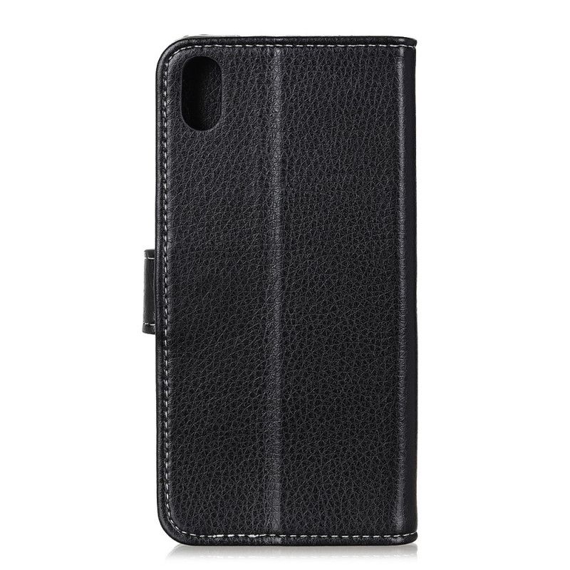 Flip Case Xiaomi Redmi 9A Valkoinen Musta Ommeltu Litsi Nahkaa