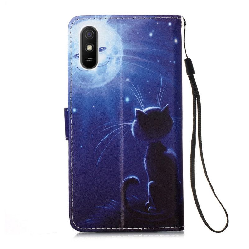 Kotelot Xiaomi Redmi 9A Kuutamoinen Kissa. Jossa On Remmi Suojakuori