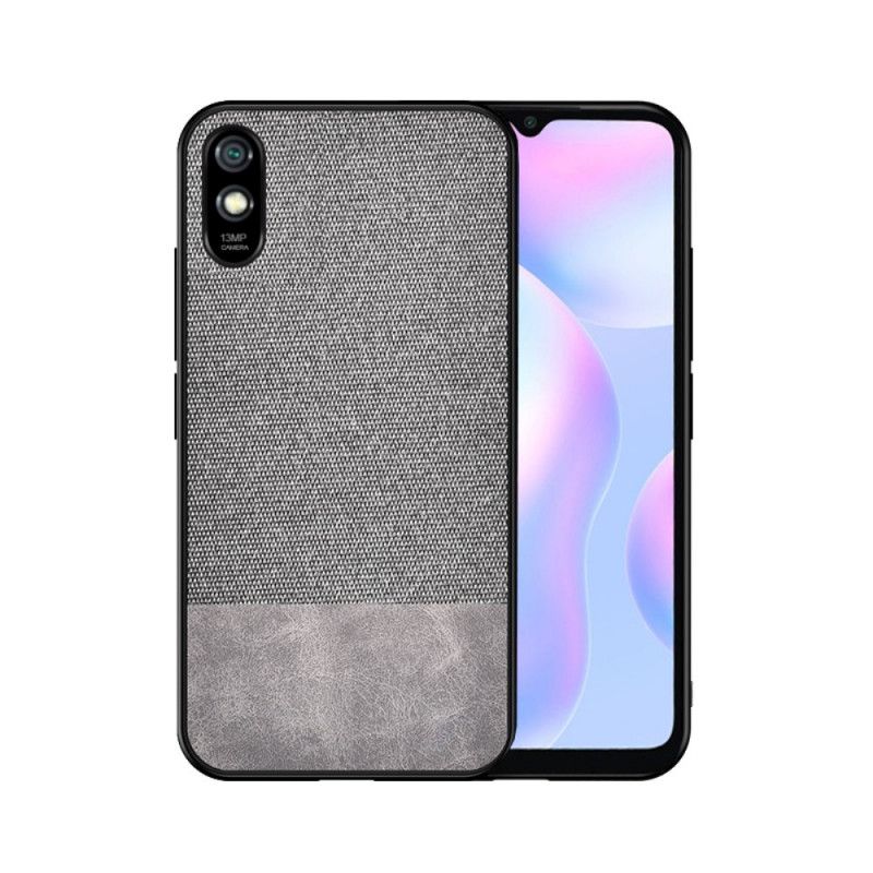 Kuori Xiaomi Redmi 9A Harmaa Musta Tekonahkainen Purutekstiili Suojakuori