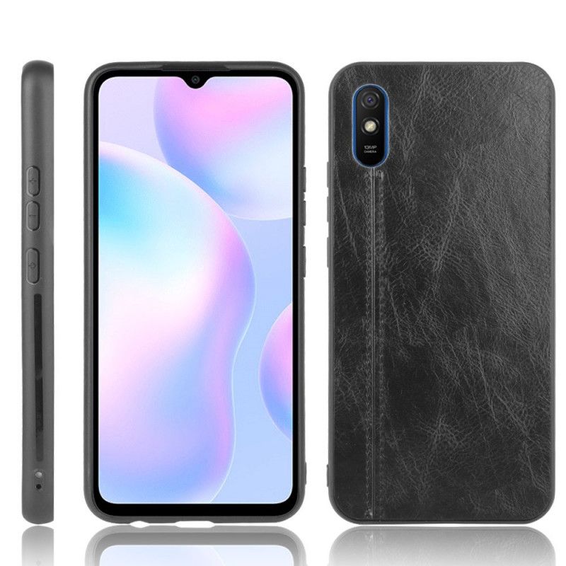 Kuori Xiaomi Redmi 9A Punainen Musta Ommeltu Nahkaefekti Suojakuori