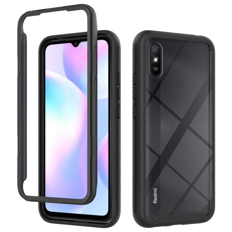 Kuori Xiaomi Redmi 9A Valkoinen Musta Hybridisilikonireunat Suojakuori