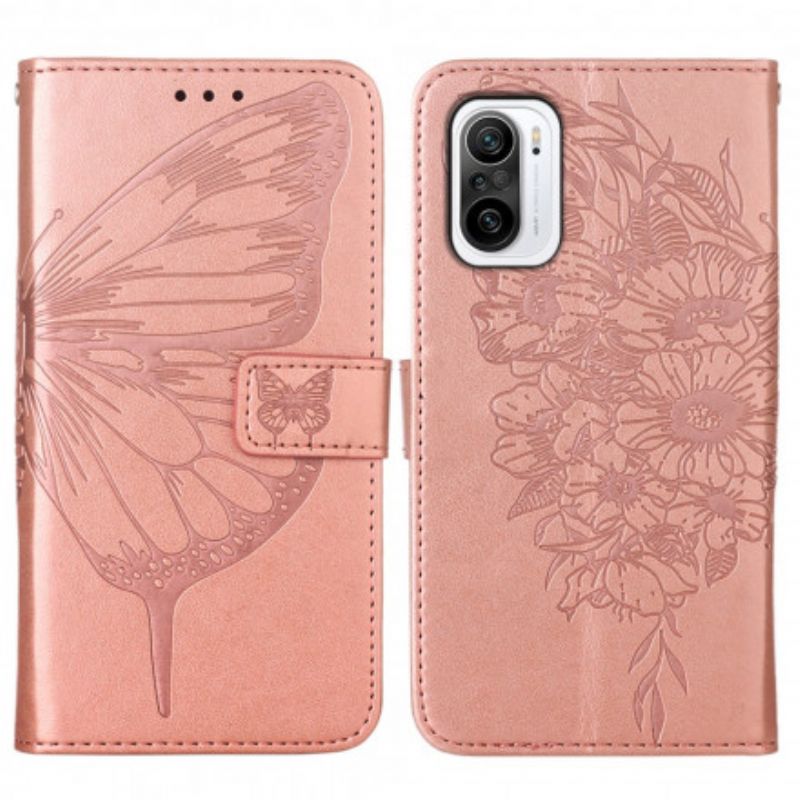 Flip Kotelot Xiaomi Mi 11i 5g / Poco F3 Butterfly Design Kaulanauhalla