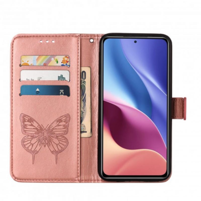 Flip Kotelot Xiaomi Mi 11i 5g / Poco F3 Butterfly Design Kaulanauhalla