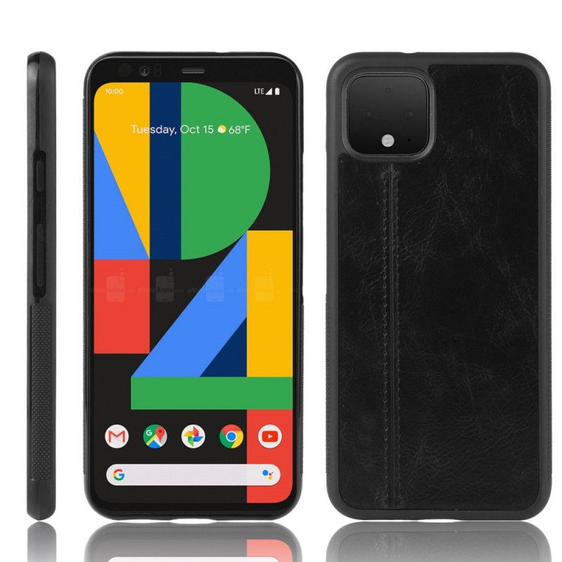 Kuori Google Pixel 4 XL Punainen Musta Ommeltu Nahkaefekti