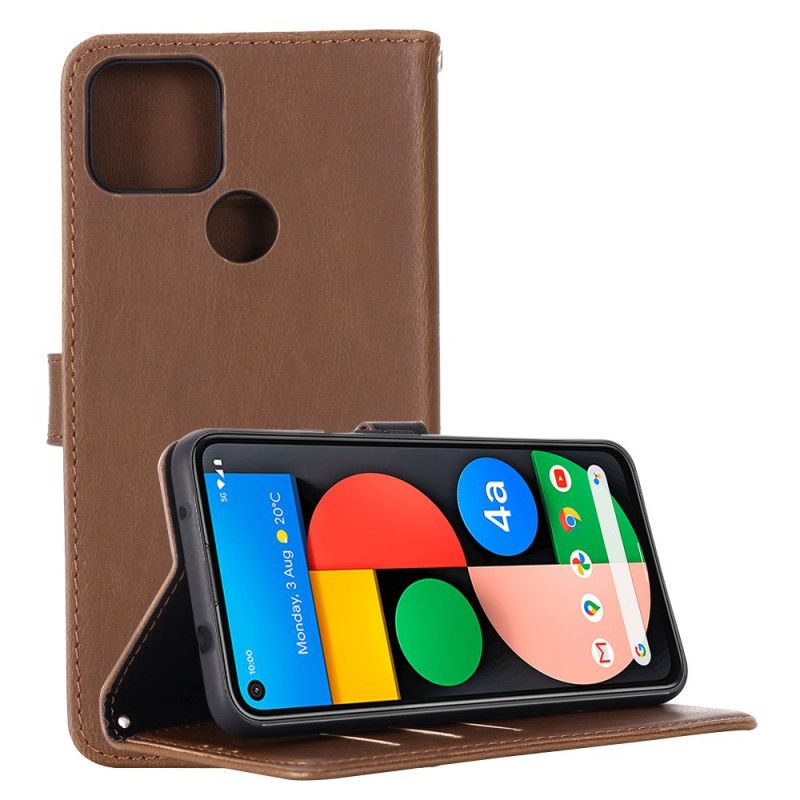 Flip Case Google Pixel 4A 5G Ruskea Musta Retro Nahkaefekti