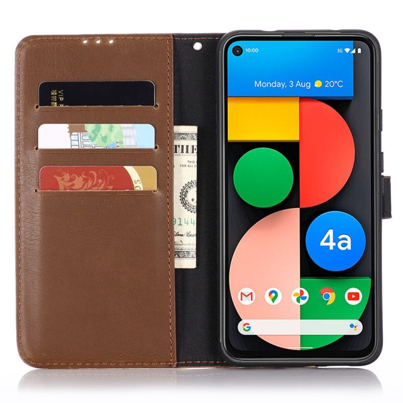 Flip Case Google Pixel 4A 5G Ruskea Musta Retro Nahkaefekti