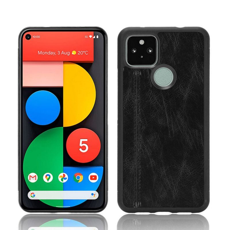 Kuori Google Pixel 4A 5G Punainen Musta Ommeltu Nahkaefekti