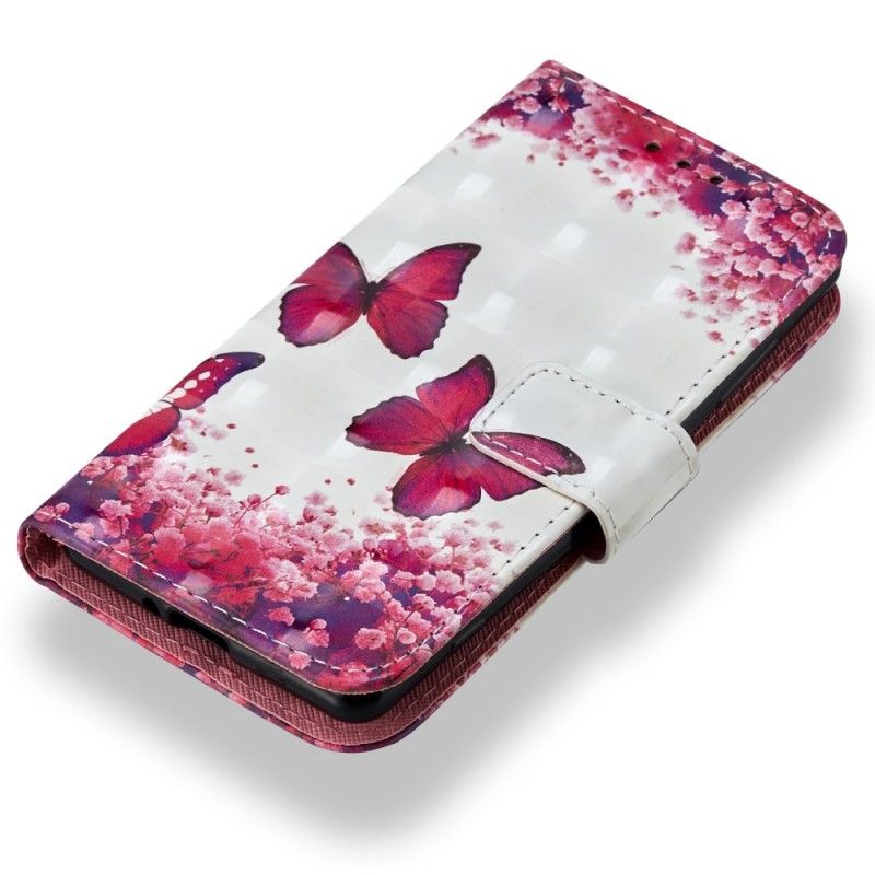 Flip Case Sony Xperia XZ2 Compact Kolmiulotteiset Punaiset Perhoset