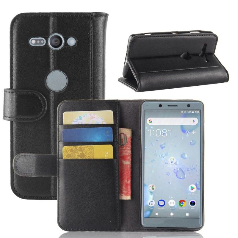 Flip Case Sony Xperia XZ2 Compact Ruskea Musta Aitoa Nahkaa