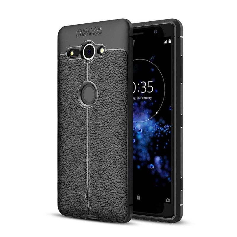 Kuori Sony Xperia XZ2 Compact Harmaa Musta Kaksilinjainen Litsi Nahkainen Vaikutus