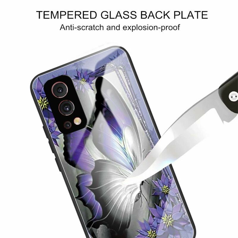 Kuori Oneplus Nord 2 5g Purple Butterfly Tempered Glass