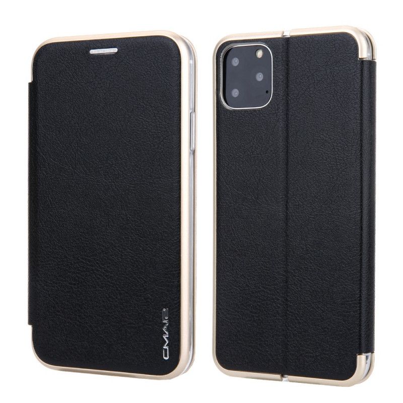 Flip Kotelot iPhone 11 Pro Harmaa Musta Puhelinkuoret Cmai-Keinonahka. 2 Metallireunaa