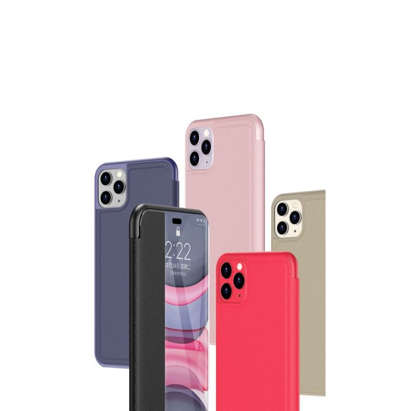 Näkymä Kansi iPhone 11 Pro Punainen Musta Kuvioitu Nahka