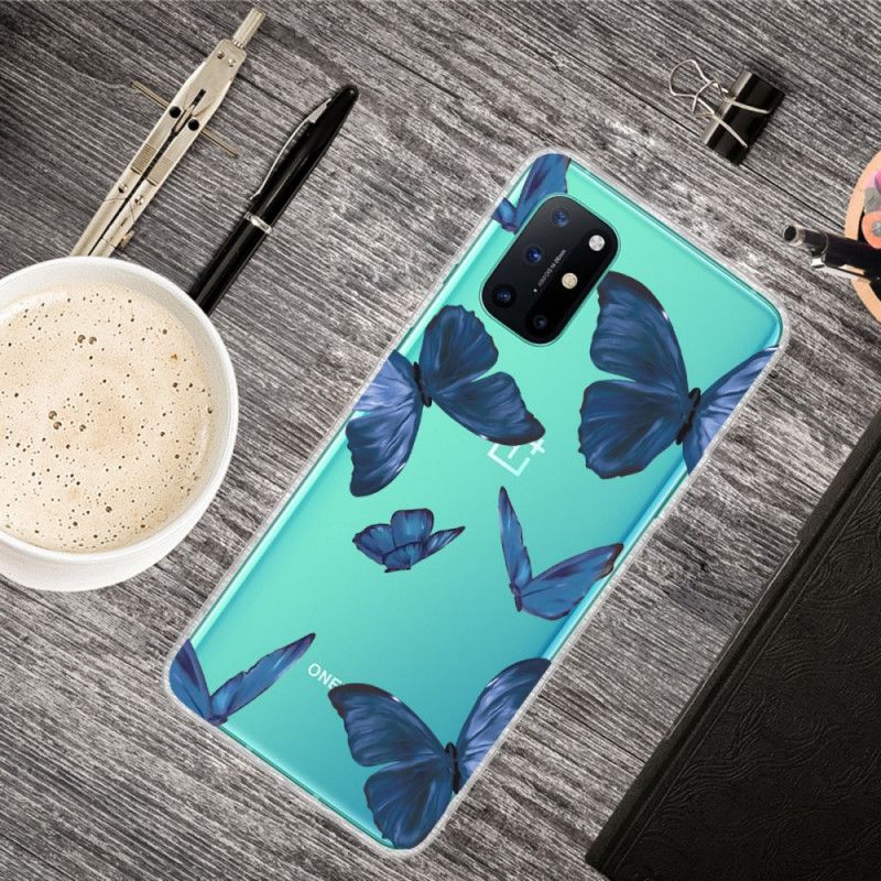 Kuori OnePlus 8T Tummansininen Vaaleanpunainen Villi Perhosia Suojakuori