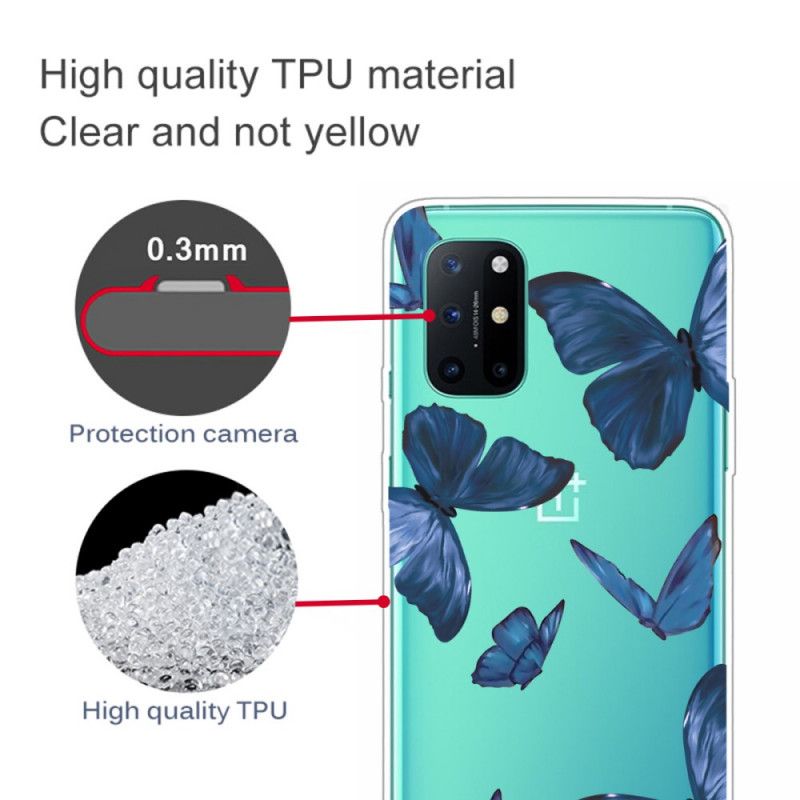 Kuori OnePlus 8T Tummansininen Vaaleanpunainen Villi Perhosia Suojakuori