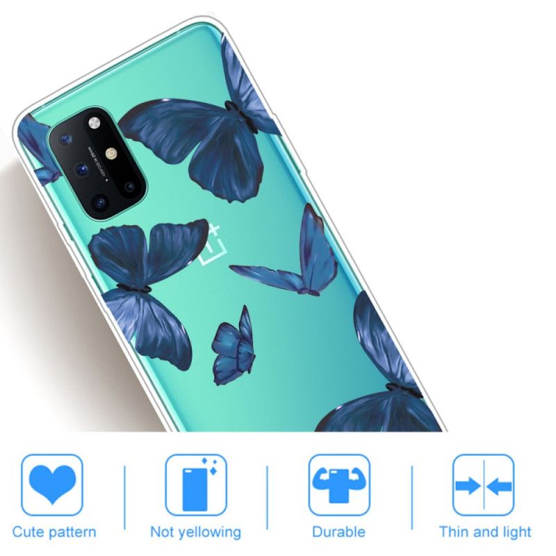 Kuori OnePlus 8T Tummansininen Vaaleanpunainen Villi Perhosia Suojakuori