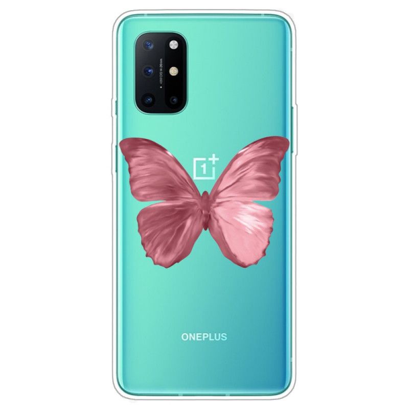 Kuori OnePlus 8T Tummansininen Vaaleanpunainen Villi Perhosia Suojakuori