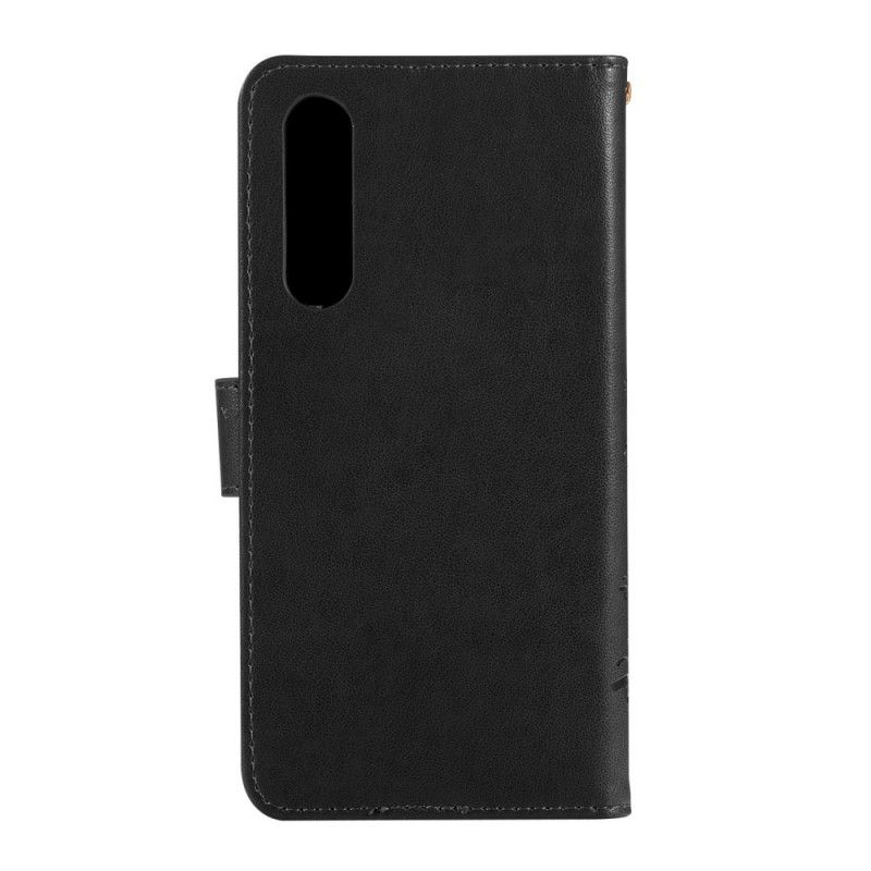 Flip Case Huawei P30 Harmaa Musta Perhosia Ja Kukkia