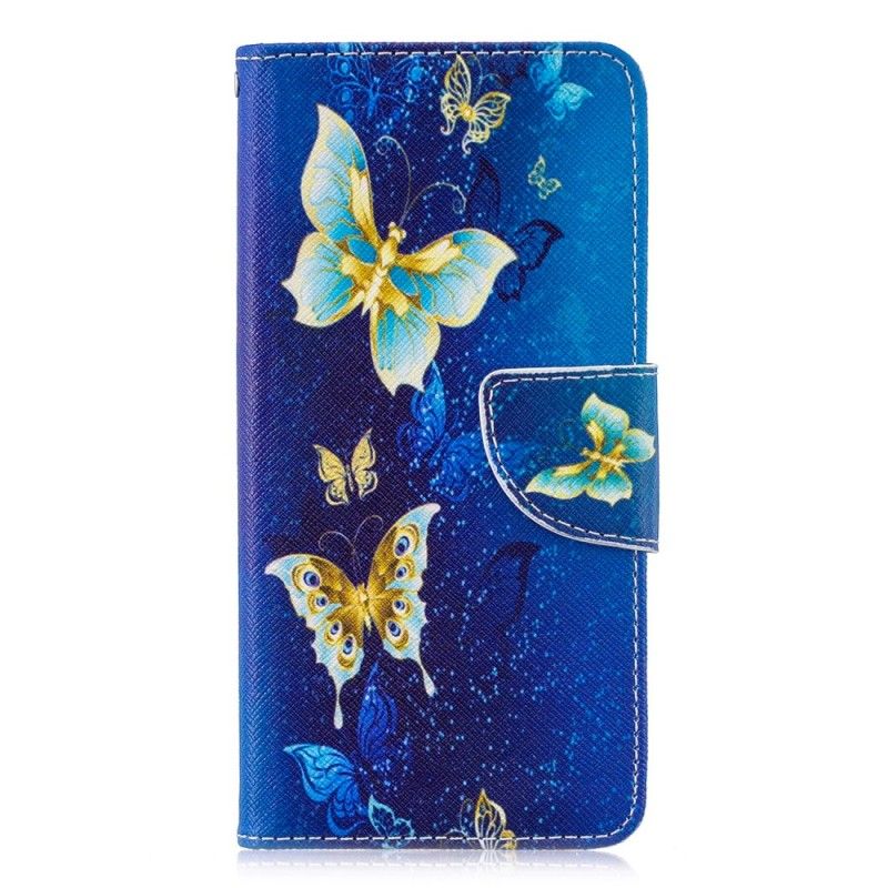 Flip Case Huawei P30 Tummansininen Perhosia Yöllä