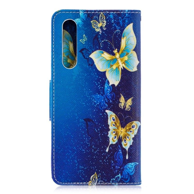 Flip Case Huawei P30 Tummansininen Perhosia Yöllä