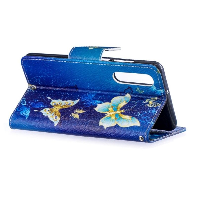 Flip Case Huawei P30 Tummansininen Perhosia Yöllä