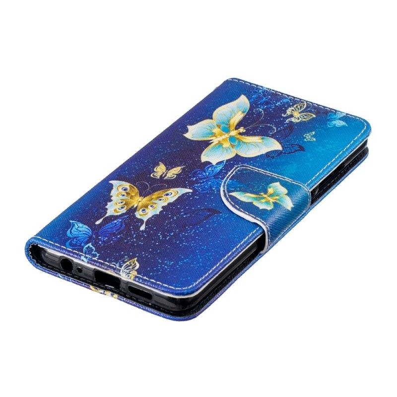 Flip Case Huawei P30 Tummansininen Perhosia Yöllä