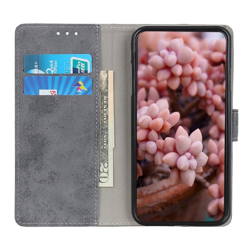 Flip Case Asus Zenfone 7 / 7 Pro Magenta Harmaa Vintage Tekonahkaa