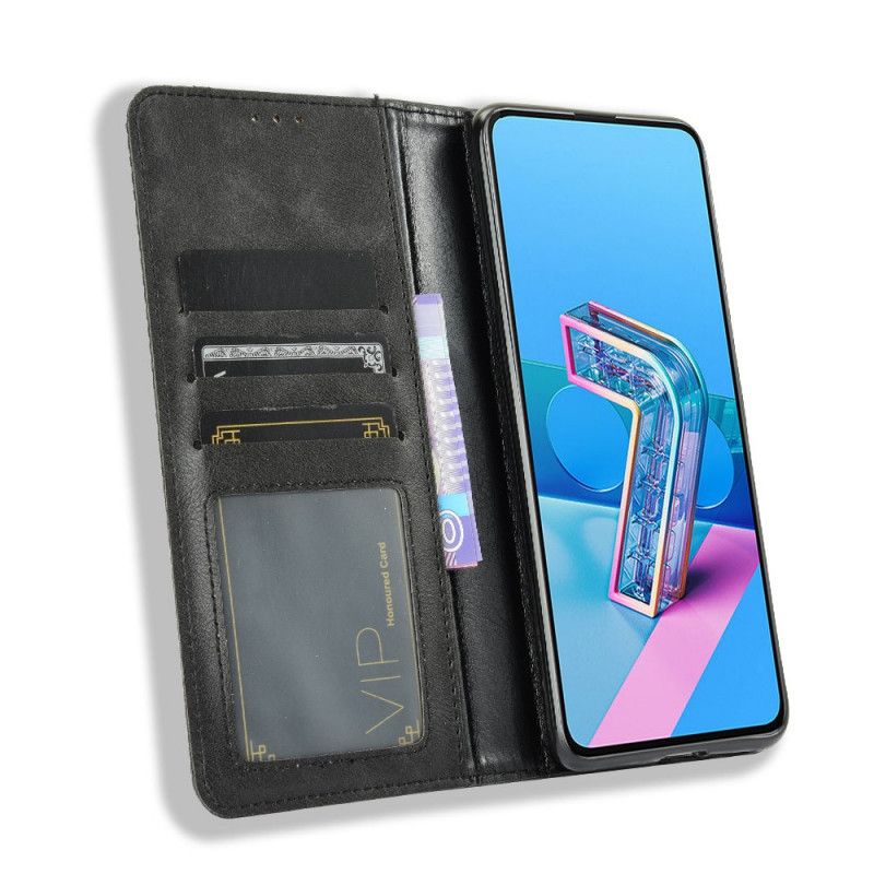 Flip Kotelot Asus Zenfone 7 / 7 Pro Punainen Musta Tyylitelty Vintage-Nahkaefekti