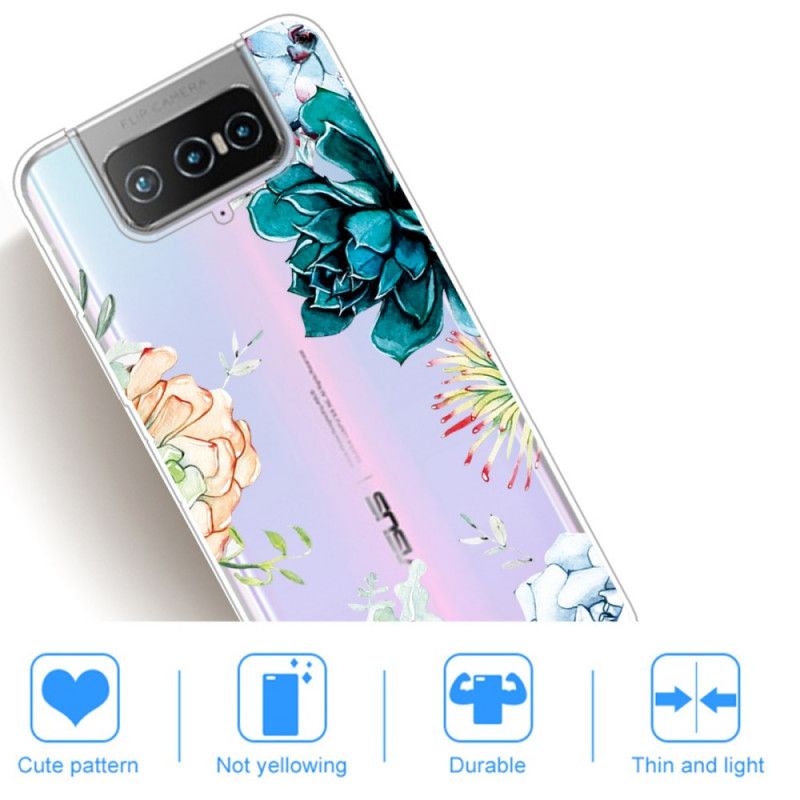 Kuori Asus Zenfone 7 / 7 Pro Läpinäkyvät Vesiväri Kukat Suojakuori