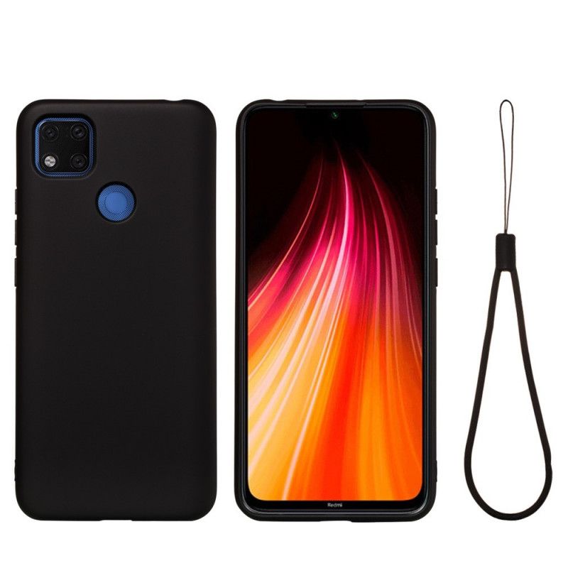 Case Kuoret Xiaomi Redmi 9C Punainen Musta Puhelinkuoret Nestemäinen Silikoni Hihnalla