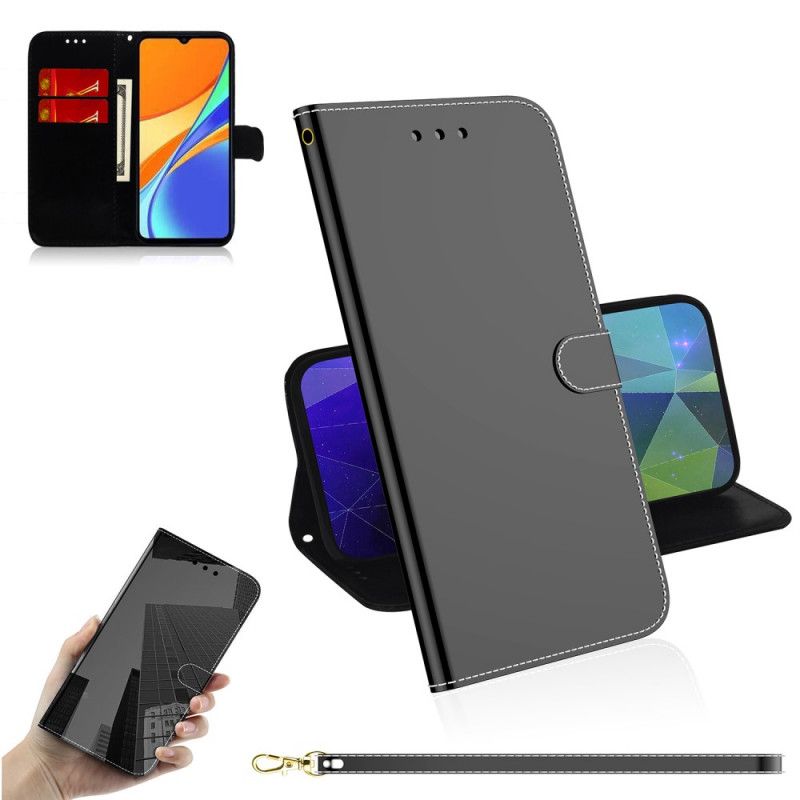 Flip Case Xiaomi Redmi 9C Valkoinen Musta Keinonahkainen Peilin Suojus