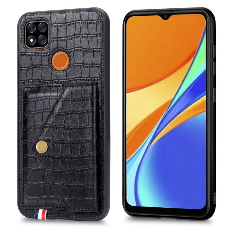 Kuori Xiaomi Redmi 9C Punainen Musta Krokotiilikortin Haltija Ja Pidike