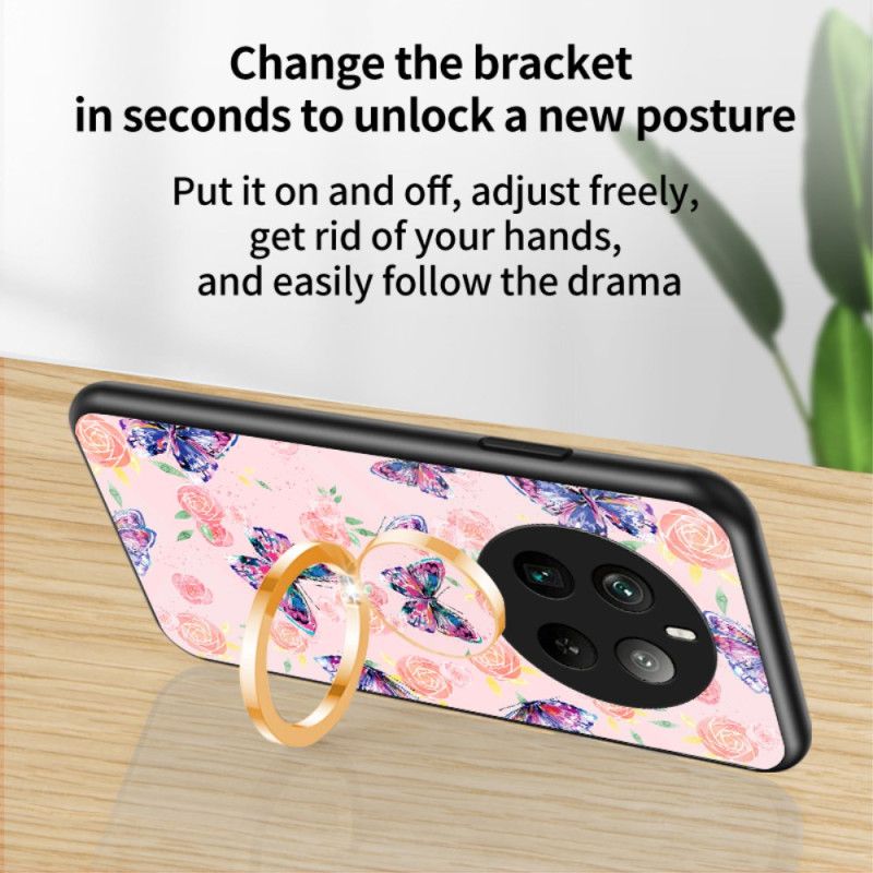 Kuori Realme 12 Pro / 12 Pro Plus Tempered Glass Ring-support Butterfly -sarja Suojakuori