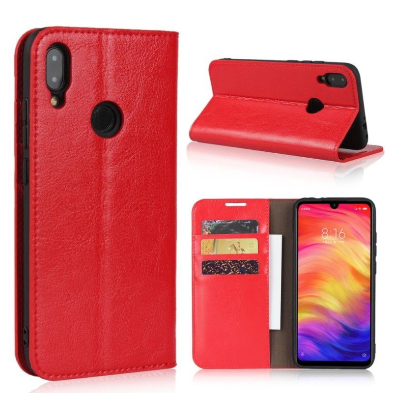 Flip Kotelot Xiaomi Redmi Note 7 Punainen Musta Aitoa Vanhennettua Nahkaa