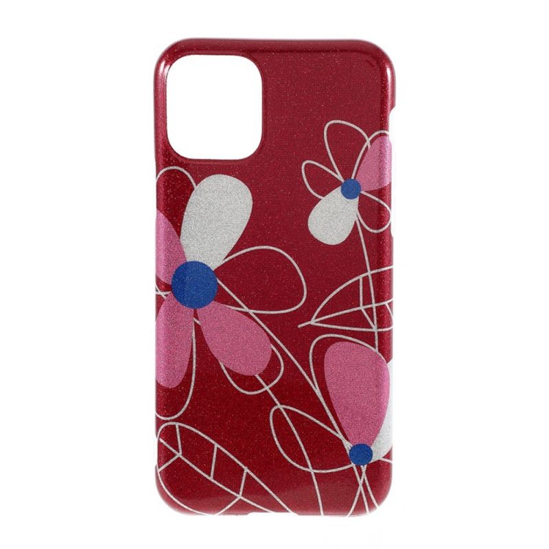 Case Kuoret iPhone 11 Pro Max Vaaleansininen Punainen Puhelinkuoret Kukka Kimallus