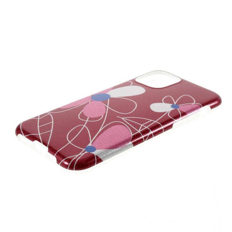 Case Kuoret iPhone 11 Pro Max Vaaleansininen Punainen Puhelinkuoret Kukka Kimallus